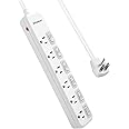 SURAIELEC Power Strip Individual Switches, 8 FT Long Flat Plug Extension Cord, 6 Outlet Surge Protector with On Off Switches for Each Outlet, 15 AMP Safety Circuit Breaker, Wall Mountable