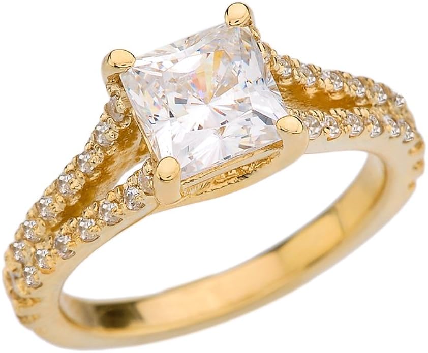 14k Dainty Yellow Gold CZ Double Raw Proposal/Engagement Ring With