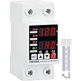 DIHOOL Adjustable Voltage Protector 110V 220V, Low/High Voltage Cutoff and Overcurrent Protection, 70-200V Undervoltage, 140-300V Overvoltage, 1-63A Smart Circuit Breaker AC Disconnect, DIN Rail Mount