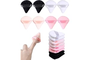 Glavatrix 8 PCS Mini Powder Puff, Finger Setting Powder Puffs for Face, Small Velour Triangle Makeup Sponge (Black+White+Nude+Pink)