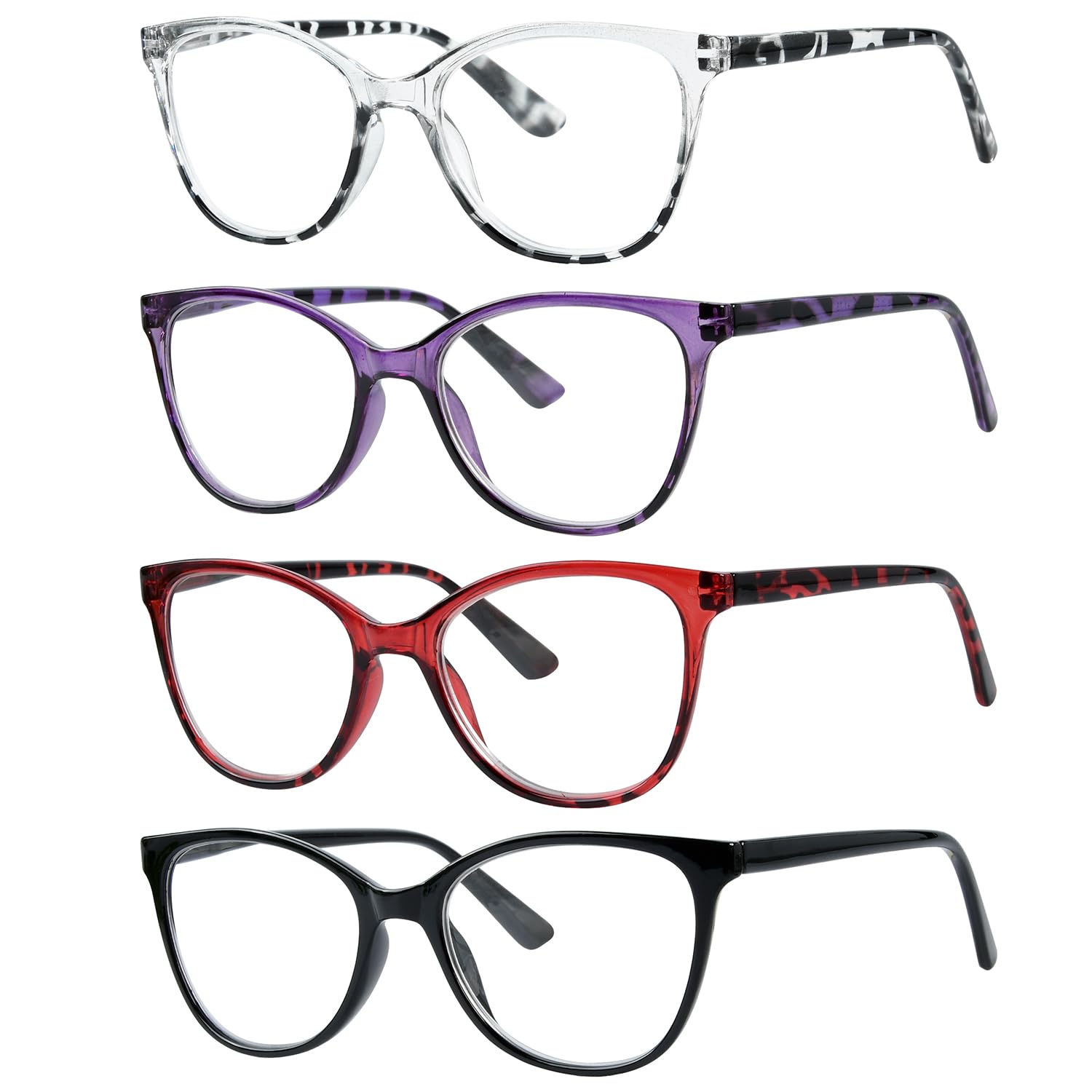 Eyekepper 4 Pack Oversized Reading Glasses - Cat Eye Design Readers for Women Reading +1.00