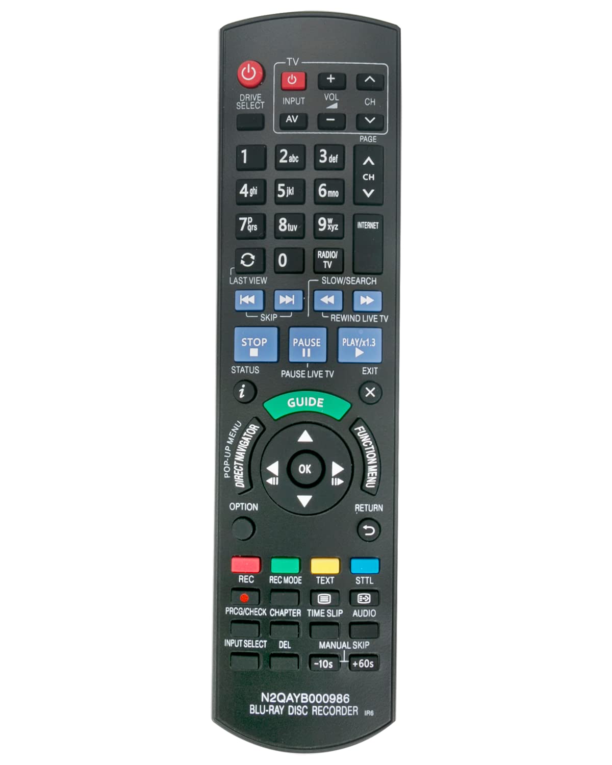 Replacement Remote N2QAYB000986 for Panasonic Blu-ray Disc Recorder DMR-BCT84ENS DMR-BCT940 DMR-BCT940EG DMR-BST740 DMR-BST740EG DMR-BST745 DMR-BST745EG DMR-BST845 DMR-BST845EG DMR-BST940