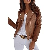 Mokayee Womens Long Sleeve Fall Fashion Suede Faux Leather Jackets Open Front Cropped Winter Coat