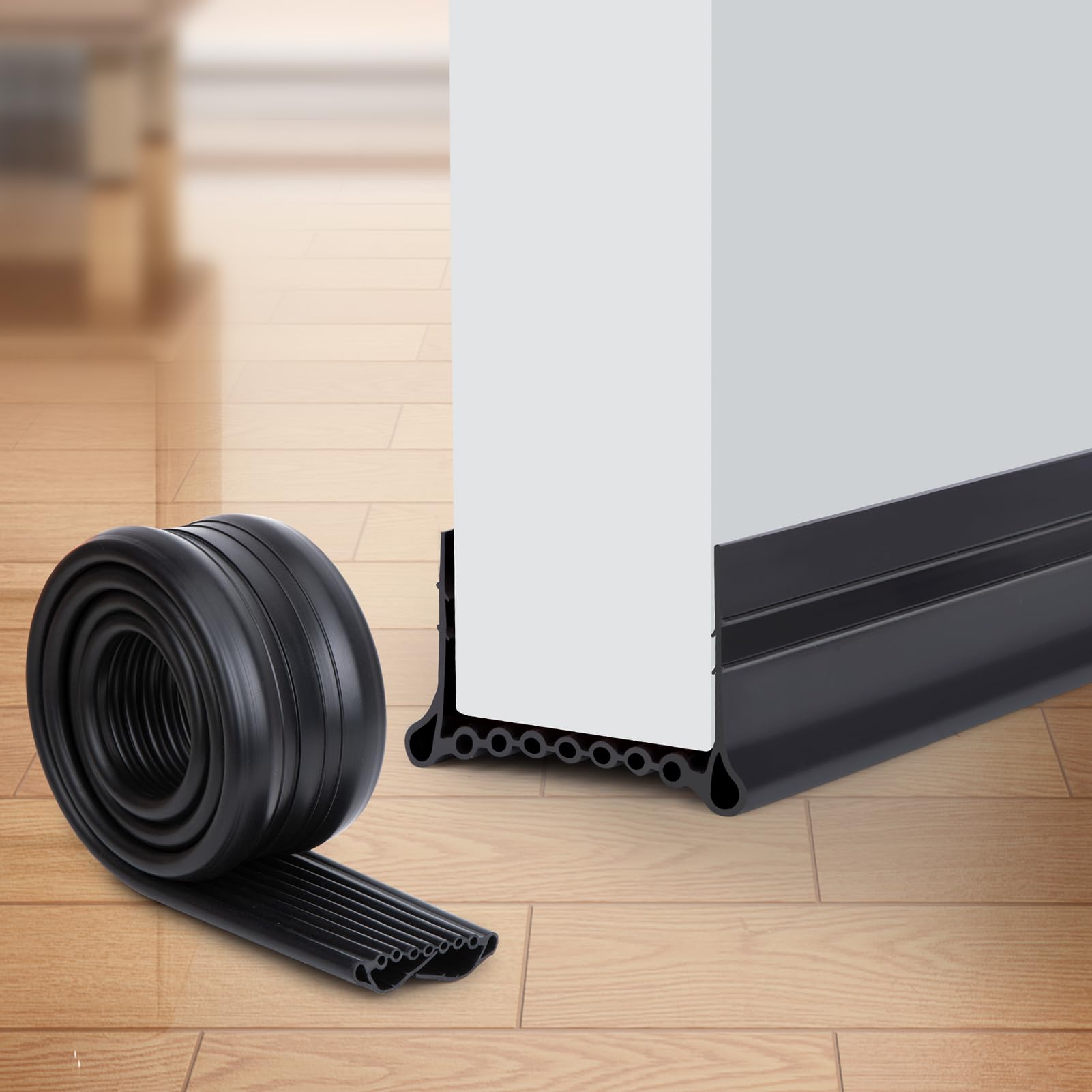 Draught Excluder for Bottom of Door - No Sticking Door Draft Excluder Strip Silicone, Weather Strip, Soundproofing Seal Tape 39" Length by YOUSHARES (Black)