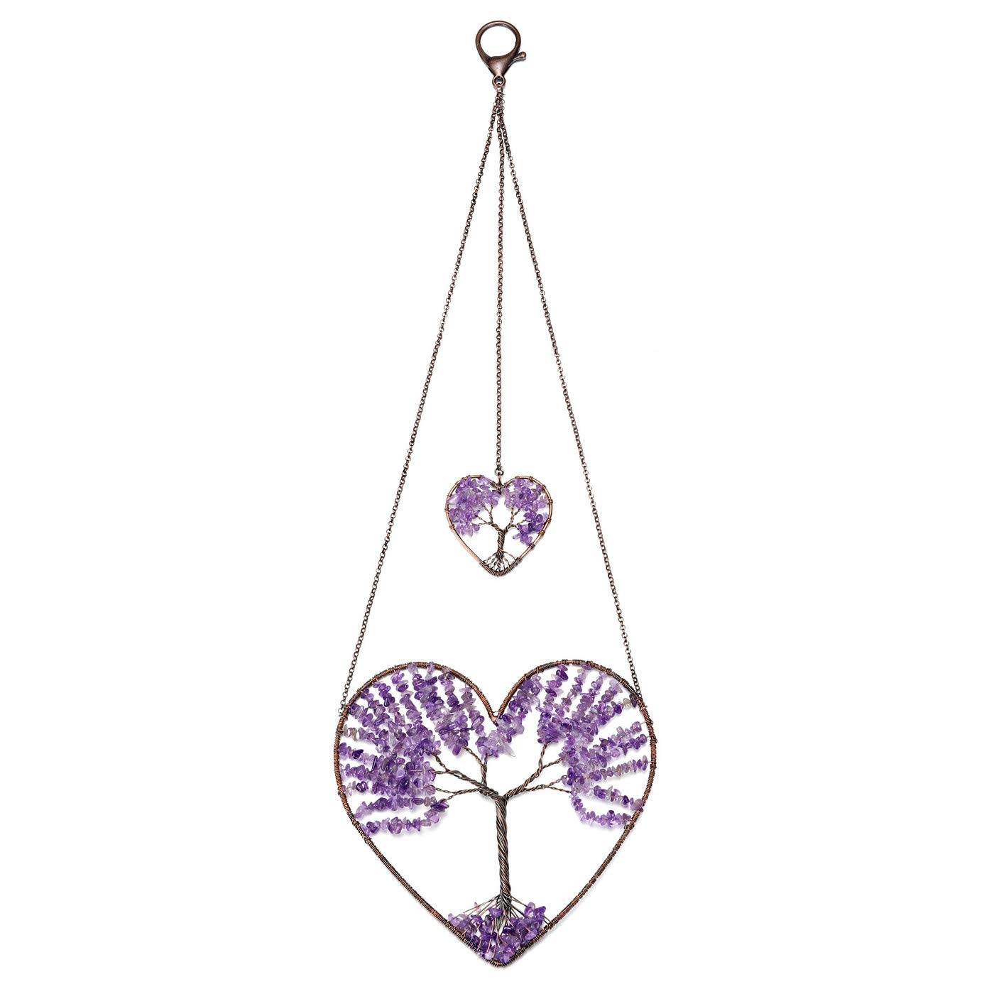 Jovivi Amethyst Crystal Tree of Life Heart Dream Catcher Hanging Ornament Spiritual Gifts for Women,Purple Double Hearts Sun catchers for Window Hanging Wall Home Decoration Bedroom Accessories