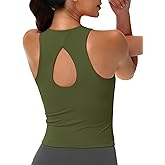 MAGCOMSEN Women's Workout Tank Tops with Built in Bra Athletic Racerback Support Tanks Padded Fitted Yoga Crop Gym Activewear