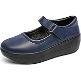 EnllerviiD Women's Mary Jane Shoes - Platform Wedge Round Toe Ankle Strap Comfortable Business Office Work Shoes