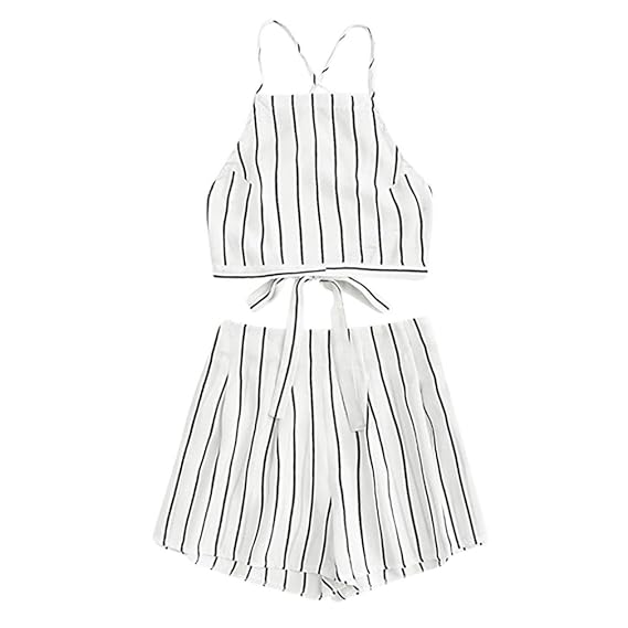 Luckycat On Frauen Applique Strap Crop Cami Top mit Shorts Streifen Stil Slim Fit Cool Summer Girls Favoriten