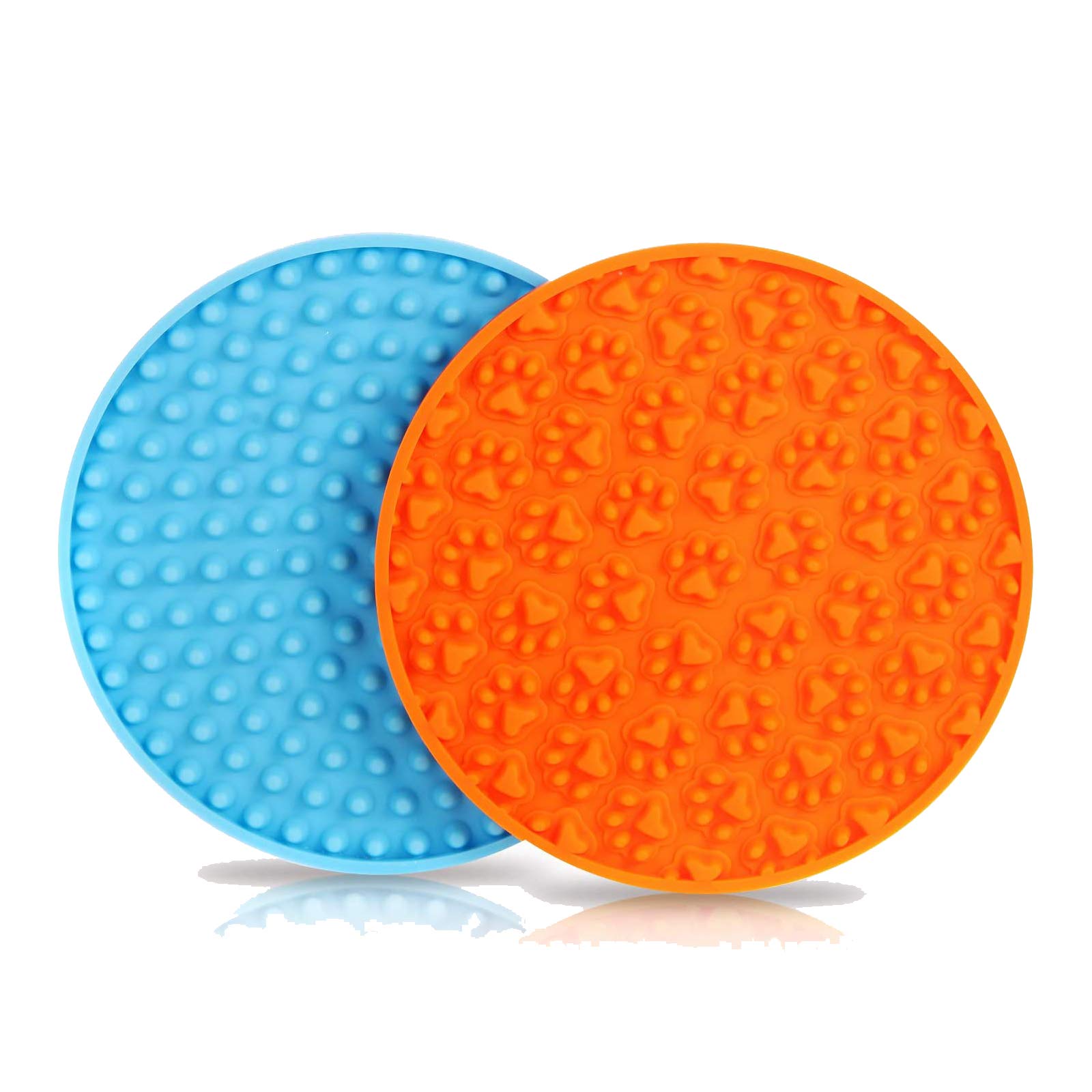 Buddy Treat Mat，Perfect Silicone Curve Lick Pad - Grooming Helper- Super Suction- Just Add Peanut Butter (Blue+Orange)