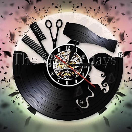 Herramientas De Barberia Equipos De Disco De Vinilo Reloj De Pared