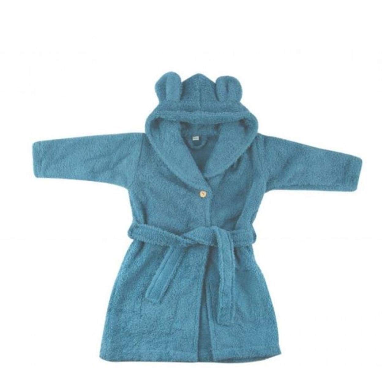 Popolini Woven Terry Towelling Bathrobe Medium Blue