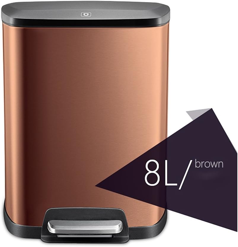 Square Stainless Steel Trash Cans Household Living Room Bedroom Bathroom With Foot Pedal 8l ( Color : Brown )