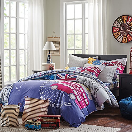 Maketop Big Ben Bus London Themed Cotton Satin Kids Boys Girls