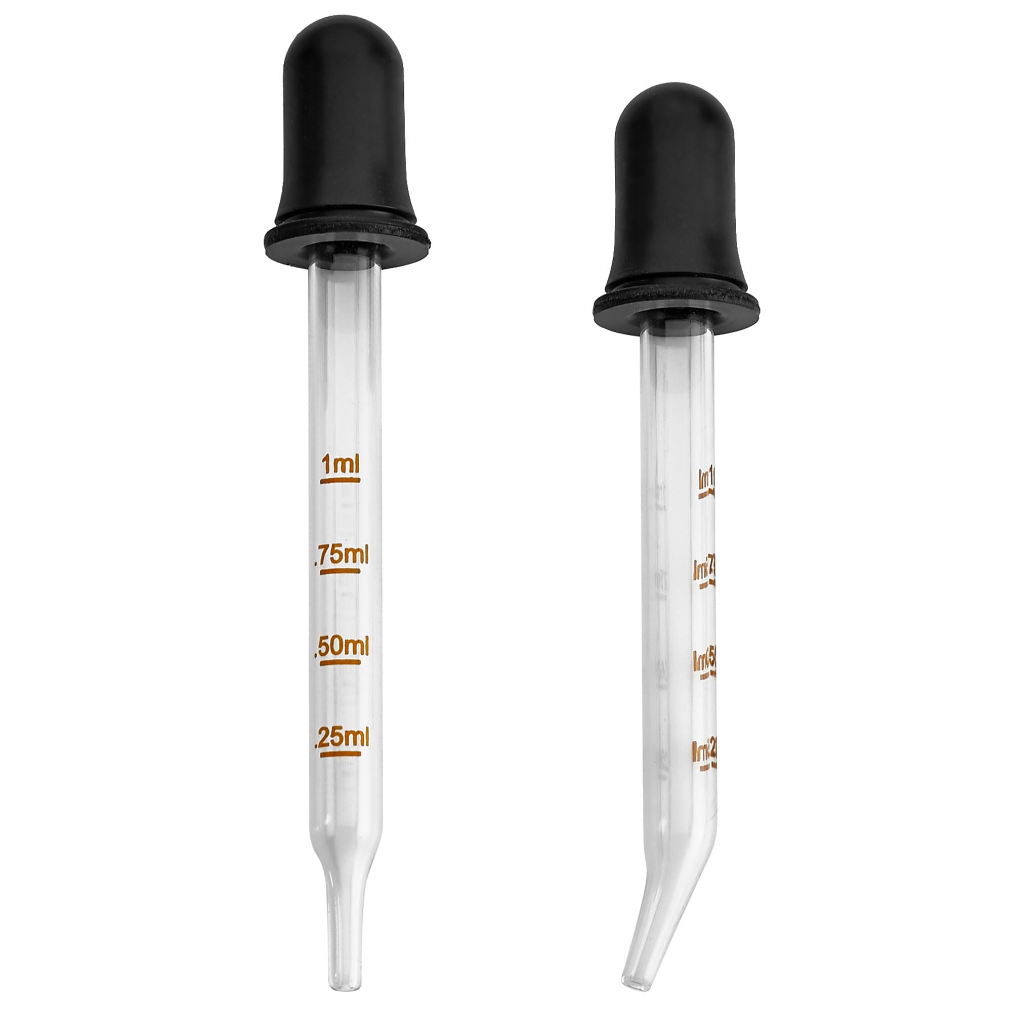 MEDca Eye Dropper - (Pack of 2) Bent & Straight Tip Calibrated Glass Medicine Droppers for Medications or Essential Oils Pipette Dropper for Accurate Easy Dose and Measurement (1 mL Capacity)