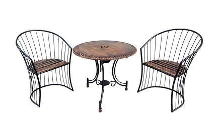 Wooden Coffee Table Set with Chair for Living Room Tea Table Set for Garden Wooden & Iron Carved,Decorative Folding Table with 2 Chair Set
