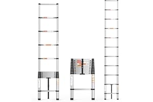 3.2M Telescopic Ladder, 10.5ft Folding Step Ladder Multi-Purpose Extendable Loft Ladder, Stainless Steel Retractable Roof Lad