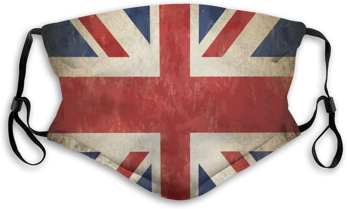 Fashion Mouth Mask Reusable Anti-Dust Mask UK Flag Red White Retro Printing Unisex Face Mask Anti Smog Respirator with Activated Carbon Filter for Outdoor Activities Cycling Camping for Adult