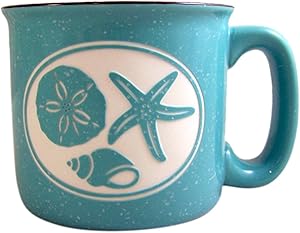 Camp Mug Aqua Sea Shells Ceramic Engraved Coffee Mug, 16 oz