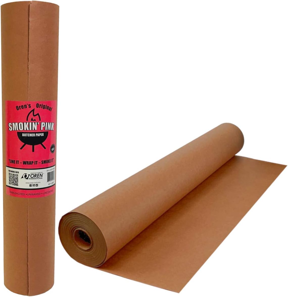 Smokin' Pink Kraft Butcher Paper Roll | 18" x 200' (2400") | Best Peach Wrapping Paper for Smoking Meat, Brisket, Crawfish Boil, or Table Runner | Unbleached Unwaxed Uncoated | Made in USA