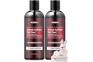 KUNDAL Natural Caffeine Hair Shampoo [Baby Powder] Scalp Care Deep Cleansing Hair Regrowth Enhancement, Suitable for All Hair Types 600ml (300ml x2ea) 20 Fl oz