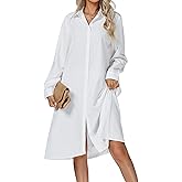 AIRRUMVE Women's Casual Collar V Neck Button Down Long Sleeve Loose Midi Shirt Dress with Pocket