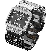 Weicam Luxury Women Crystal Rectangle Dial Watch Cuff Bangle Bracelet Analog Quartz Wristwatches