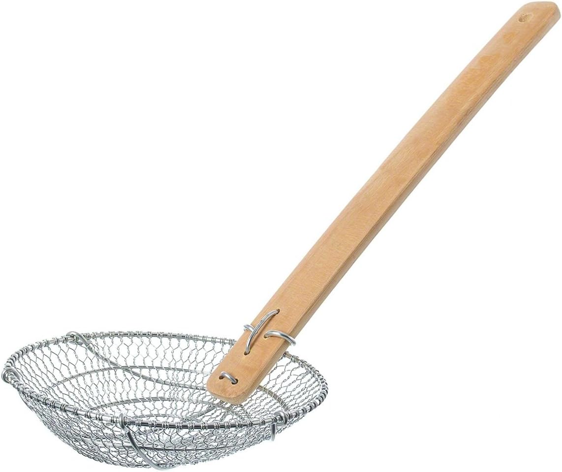 FAST SHIP FROM USA!!! Asian Kitchen 6-inch Spider Strainer & Skimmer - Fine Mesh Strainer - Food Strainer - Bamboo Handled Skimmer