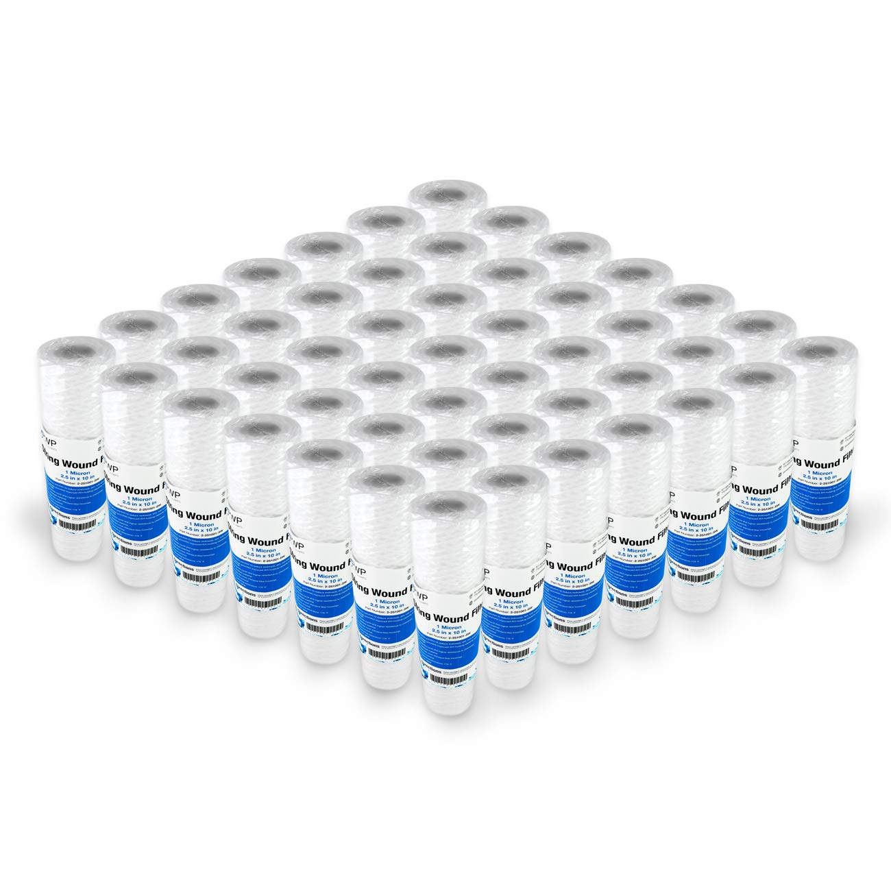 Pro Water Parts String Wound Sediment Water Filter Cartridge Standard 2.5x10 1 Micron 50 Pack