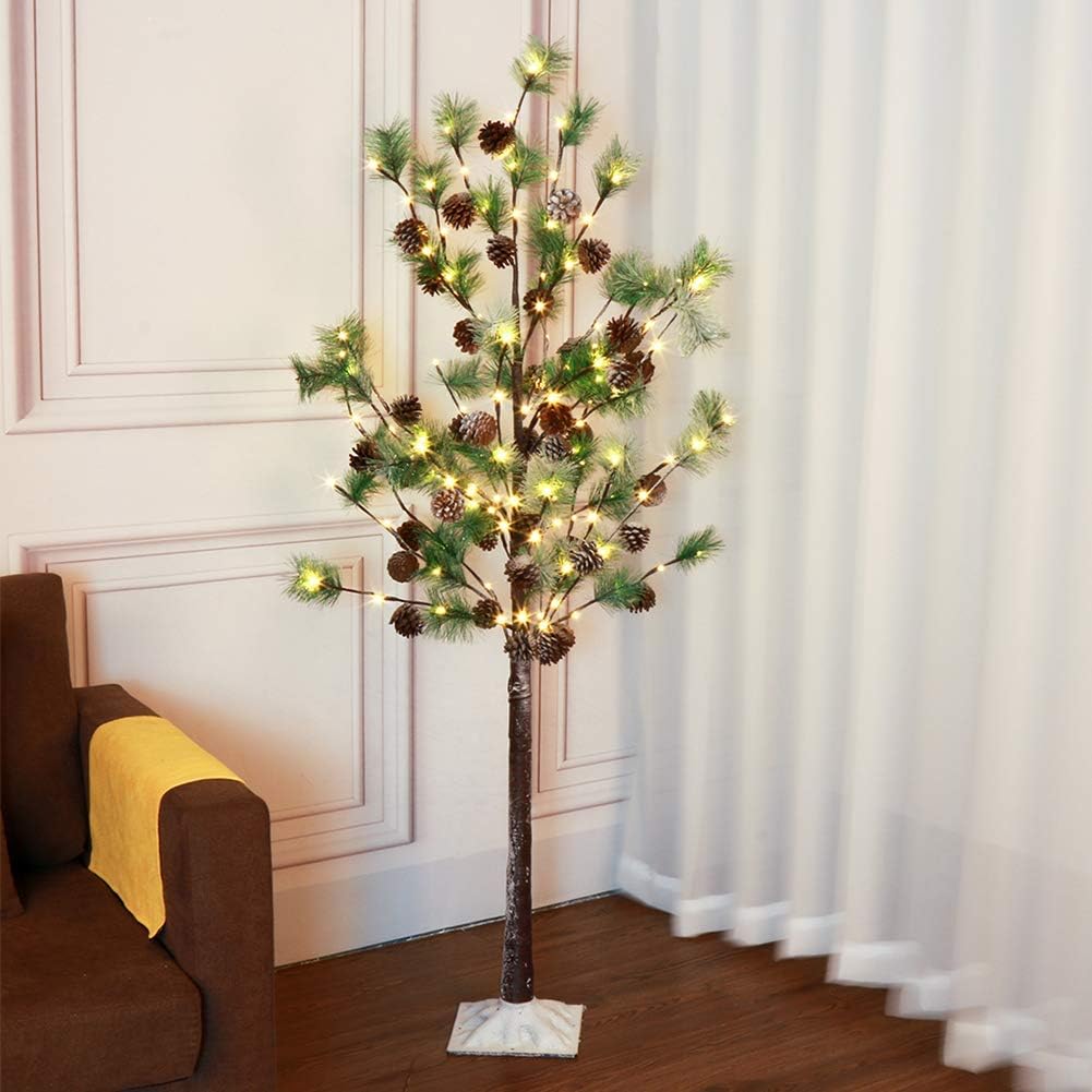 EAMBRITE Pre Lit Faux Norway Pine Tree with Pine Cones Realistic 5FT 112LT Christmas Tree Decor Christmas Wedding Party Holiday