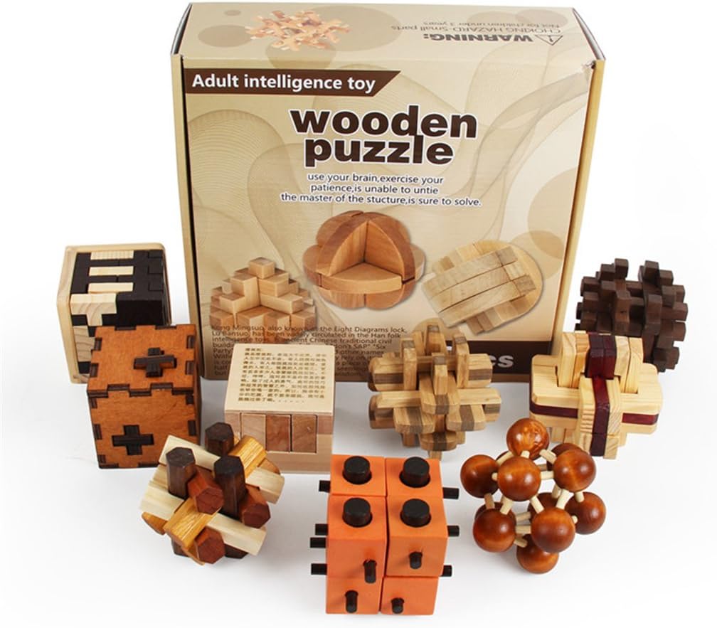 Joyeee 9 Piezas Cubo 3D Rompecabezas de Madera Juego Puzle #2 - Desafiar su Pensamiento lógico Decoración