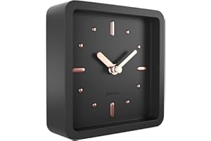 Driini Modern Mid Century Desk and Table Analog Clock (Black Rose Gold) - Battery Operated with Silent Sweep Movement – Small