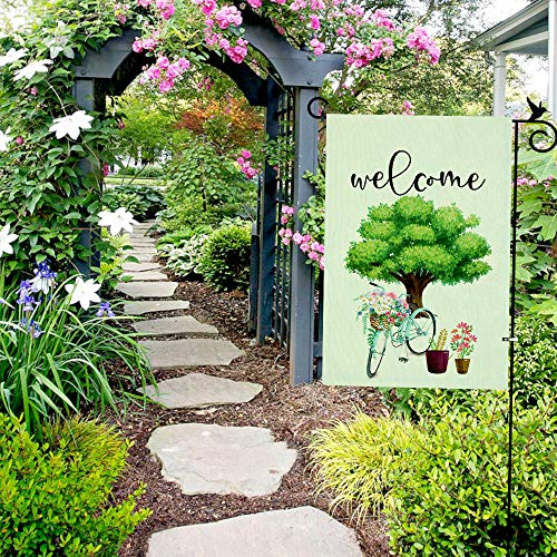 DOMIGLOW Decorative Spring Garden Flags - Farmhouse Welcome Yard Signs Outdoor Yard Flags Vertical Double Sided Burlap Banners Best for Birthday Party Holiday Patio Decor (12.5”×18.5\