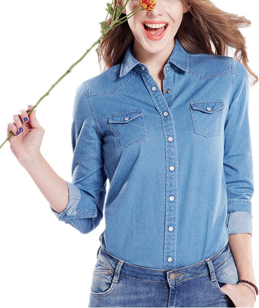 stretch denim shirt womens