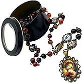 CACALOSS 8MM Natural Agate Stone Rosary Beads Catholic Seven Sorrows Rosary Beads Necklace Seven Sorrows of Mary Rosary Chaplet