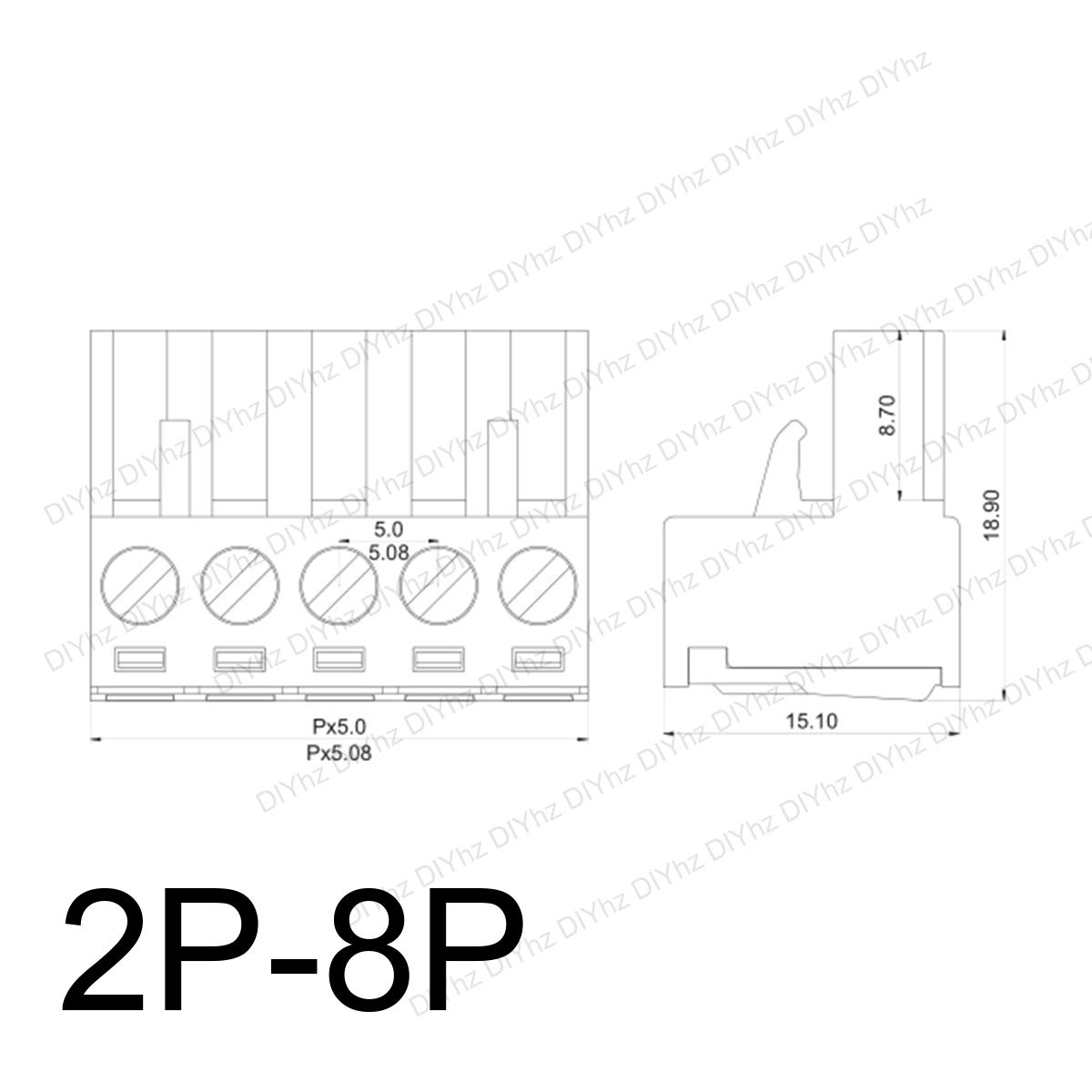DIYhz Terminal Block Green Electronic Connector 4P/5.08mm Male and Female 300V 10A 20PCS
