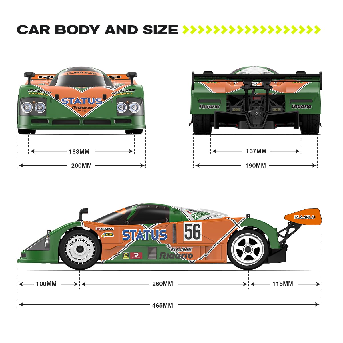 AMORIL 1:10 AK-787 Fast Brushless RC Cars,Top Speed 120KM/H Large Remote Control Cars with 6 Lights for Adults,4x4 On-Road Hobby Racing Vechile with Aluminum Shaft,Rubber Tire,Green