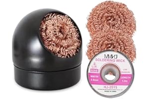 HTBMALL Welding Soldering Iron Tip Cleaner Kit, Solder Tip with Cleaning Brass wire sponge, W/Stand Set Holder Black with 3 PCS Solder Tip Cleaning Wire and 1 PC Holder, Solder Wick 2.5mm, 59 inches