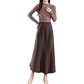 Ailaile Long Skirt Women's Autumn Winter 100% Merino Wool Thick Knit Skirt Ribbed Elastic Pleated Fishtail Skirts