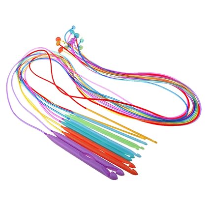Homyl 12Pcs Kunststoff Tunesische Häkelnadel Stricknadeln Set Zum Häkeln mit Kabelenden für Spitze, Blumen, Deckchen und Baby
