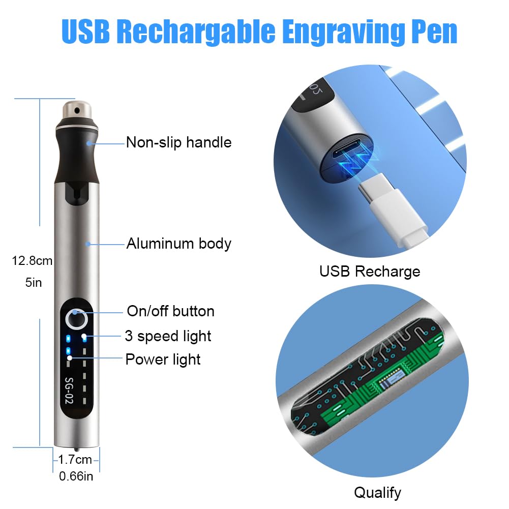 USB Rechargable Engraving Machines Pen with 35bits,Mini Electric Engraver Etching Machines Cordless Rotary Tools Engraved Jewelry Stone Metal Plastic Wood Resin Model