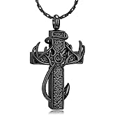 constantlife Cross Urn Necklace for Ashes for Women Men Fish Hook Memorial Pendant Deer Antler Cremation Jewelry Human Pet Ashes Holder Keepsake