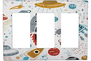 WPSHIJIA Cartoon Space Rocket Boys Universe Planet 3 Gang Rocker Light Switch Covers Decorative Unique Triple Outlet Wall Plate Cover Faceplate Decorative Switchplate GFCI for Nursery Kidroom Bedroom
