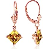 14k Rose Gold Dangle Earrings with Square-shaped Citrine