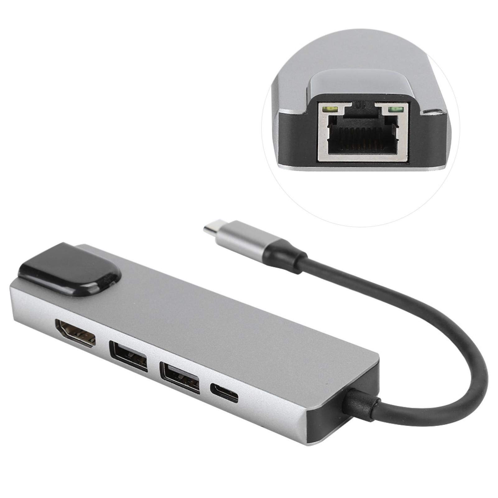 USB Computer Docking Station, 5 in 1 USB‑C Hub to Hdmi Adapter 4K HDMI usb c to 1000Mbps RG45 Gigabit Ethernet Expansion Port for Laptop/Mobile Phone