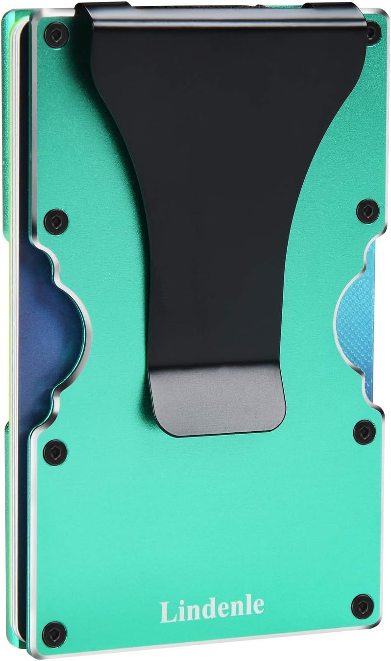 Womens Minimalist Slim Wallet RFID Blocking Aluminum Card Holder Money Clip (Green)