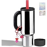 Sanilinwild 40oz Tumbler with Handle & Straw, Insulated Stainless Steel Travel Mug, Leakproof & Cup Holder Friendly, BPA-Free Water Bottle for College, Office, Gym, Gifts for Men and Women (Chrome)