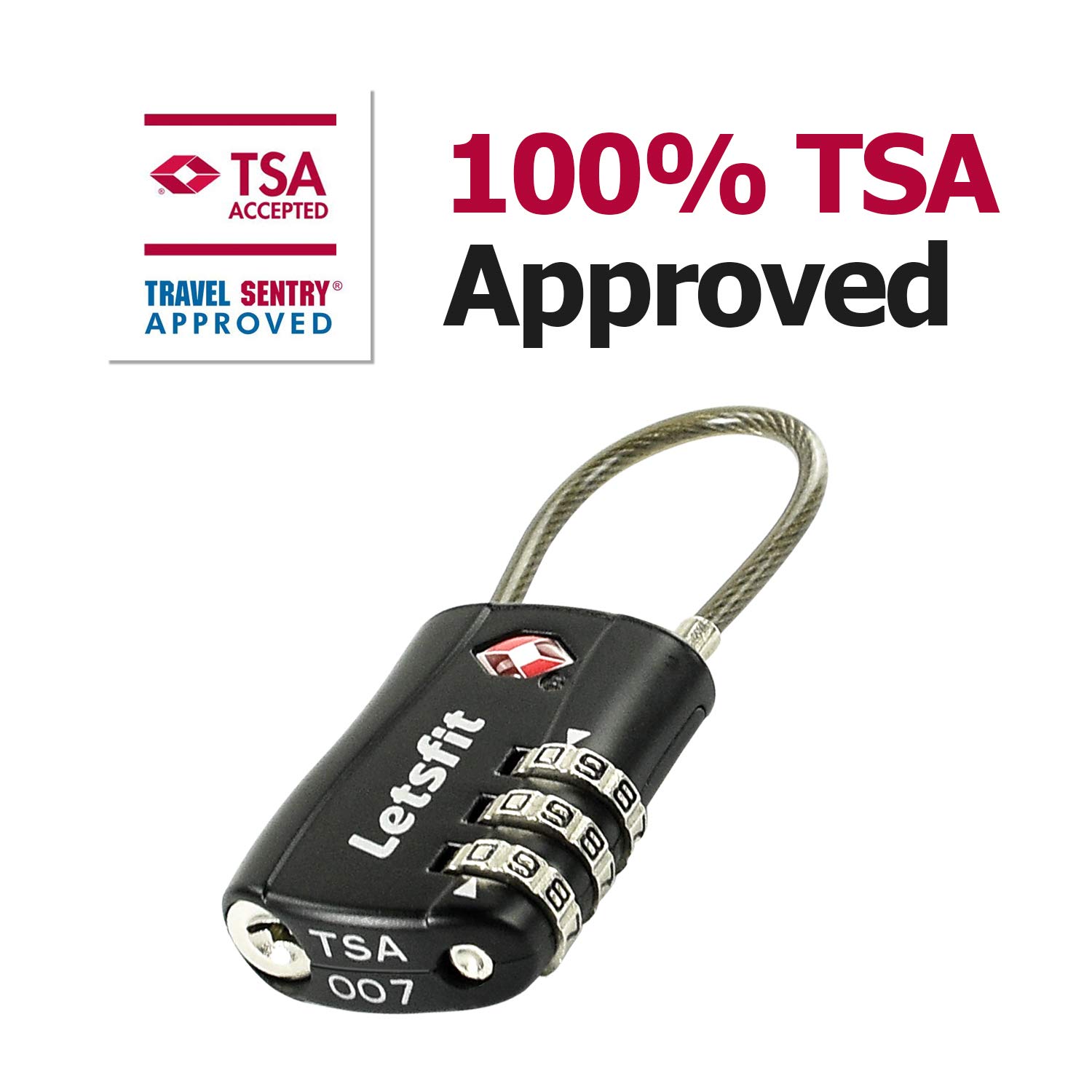 TSA Approved Luggage Lock, Letsfit Travel Lock for Suitcases, Small Padlock for Luggage, 1 Pack Black