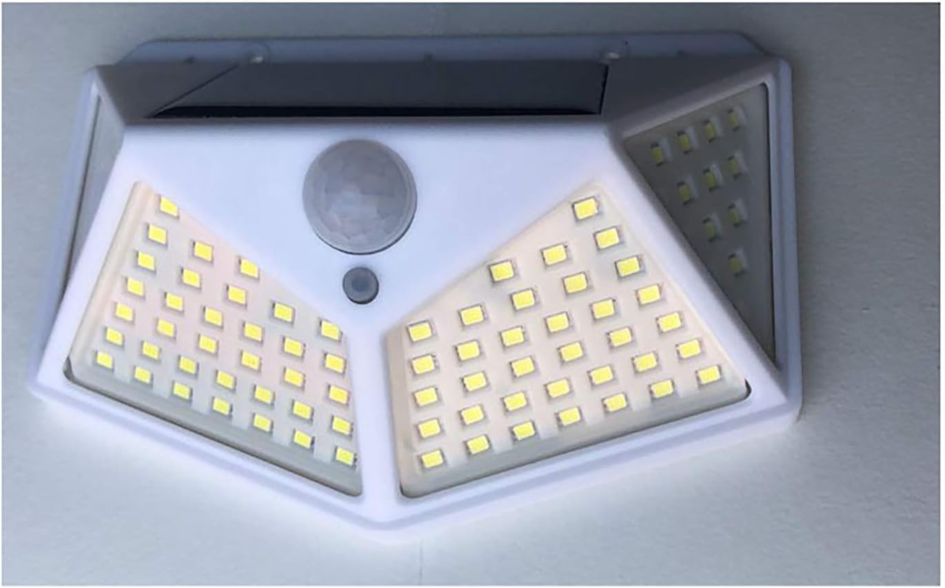 Ass-DG 100LED Sonnen Wiederaufladbare Wandleuchte mit vierseitigen Leuchtkörper Induktions-Lampe Außenbeleuchtung Moderne Hof Lampe,Weiß
