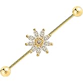 TRBR 16G 14G CZ Flower Industrial Piercing Jewelry Surgical Steel, Cute Sunflower CZ Industrial Bar Piercing, Industrial Jewelry for Women