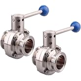 DERNORD 2 Pack 1.5 Inch Tri Clamp Sanitary Butterfly Valve with Pull Handle Stainless Steel 304 Tri Clamp Clover (1.5" Tube OD)